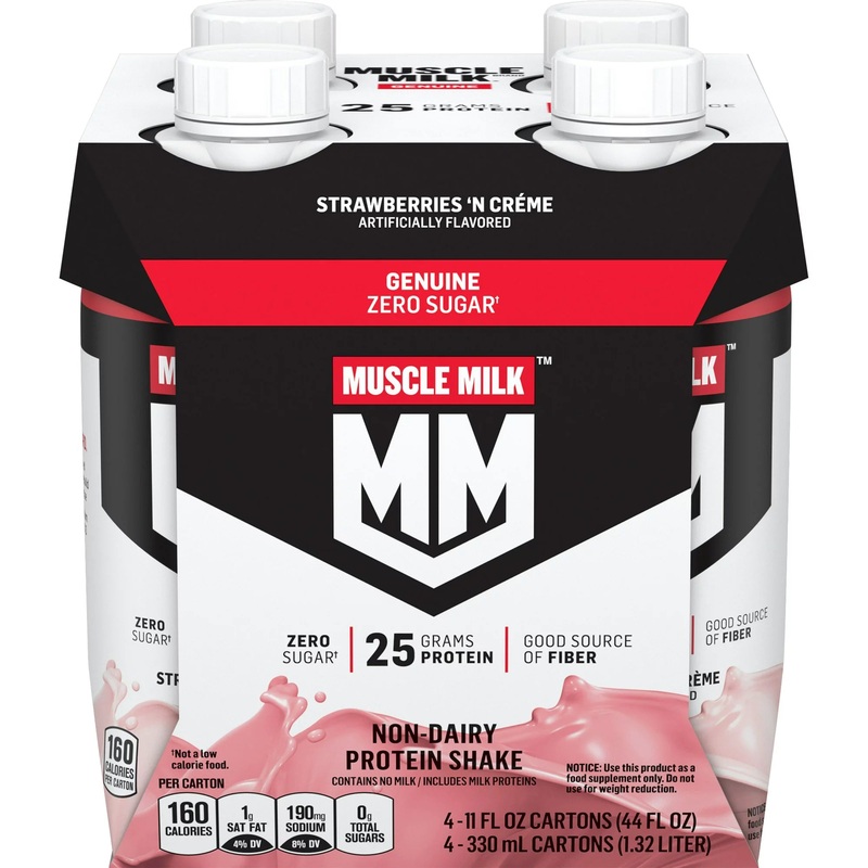 Muscle Milk Genuine Protein Shake Strawberries ‘n Crme, 11 fl oz Carton, 4 Pack STORE PICKUP ONLY