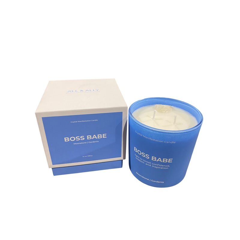 Boss Babe, Crystal, Manifestation, Candle, Gardenia, Moonstone, 14oz
