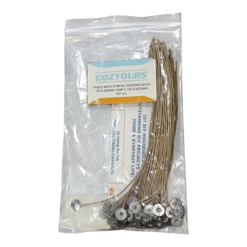 Candle, Wicks, 8, Metal Centering Device, 100% Organic Hemp, 100% Beeswax, 50 pieces