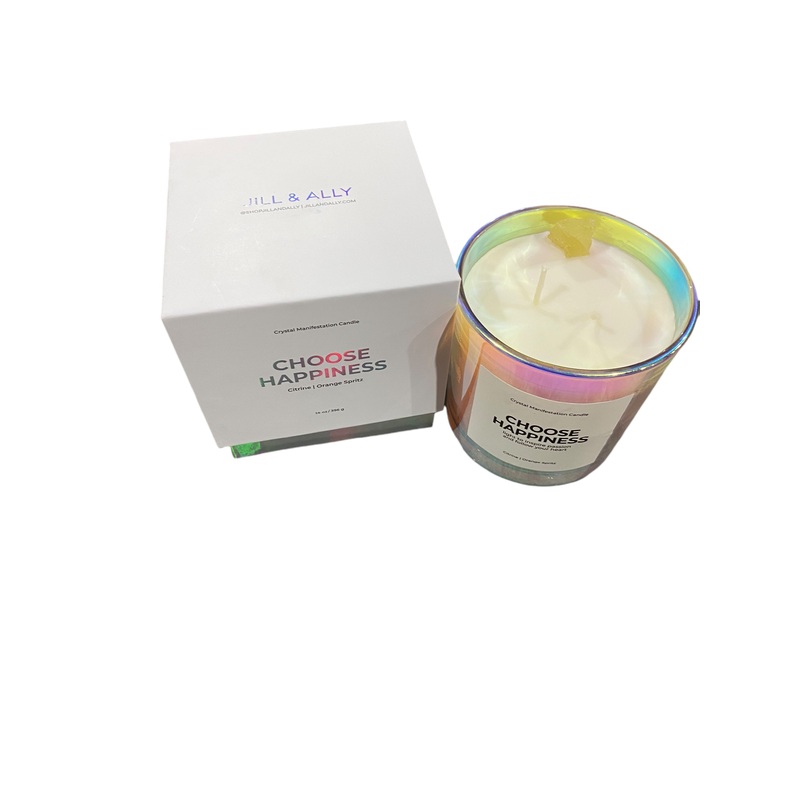 Choose Happiness, Crystal, Manifestation, Candle, Orange Spritz, Citrine, 14oz