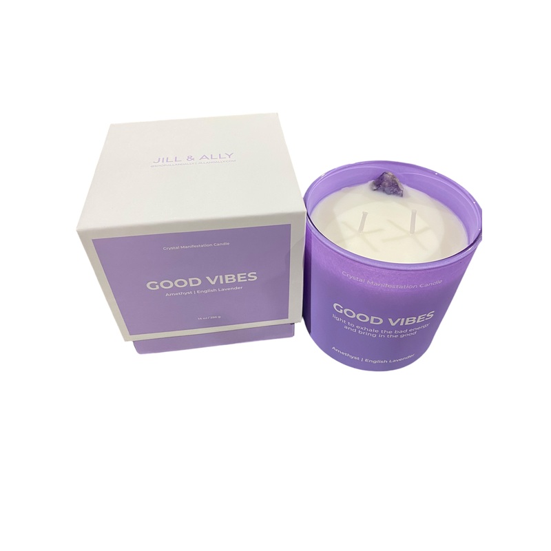 Good Vibes, Crystal, Manifestation, Candle, English, Lavender, Amethyst, 14oz