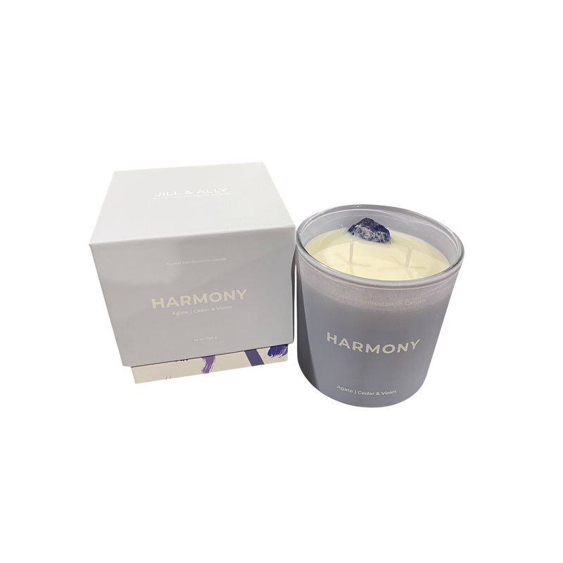 Harmony, Manifestation, Candle, Cedar, Violet, Scented, Agate, Crystal, 14oz