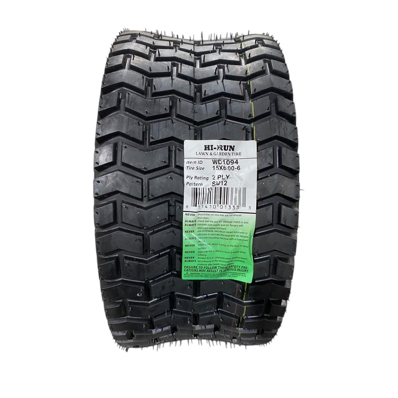 Hi-Run Lawn/Garden Tire, 15×6-6, 2 Ply, Turf II, WD1094