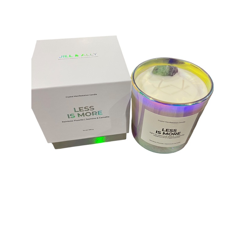 Less Is More, Rainbow, Fluorite, Crystal, Manifestation, Candle, 14oz