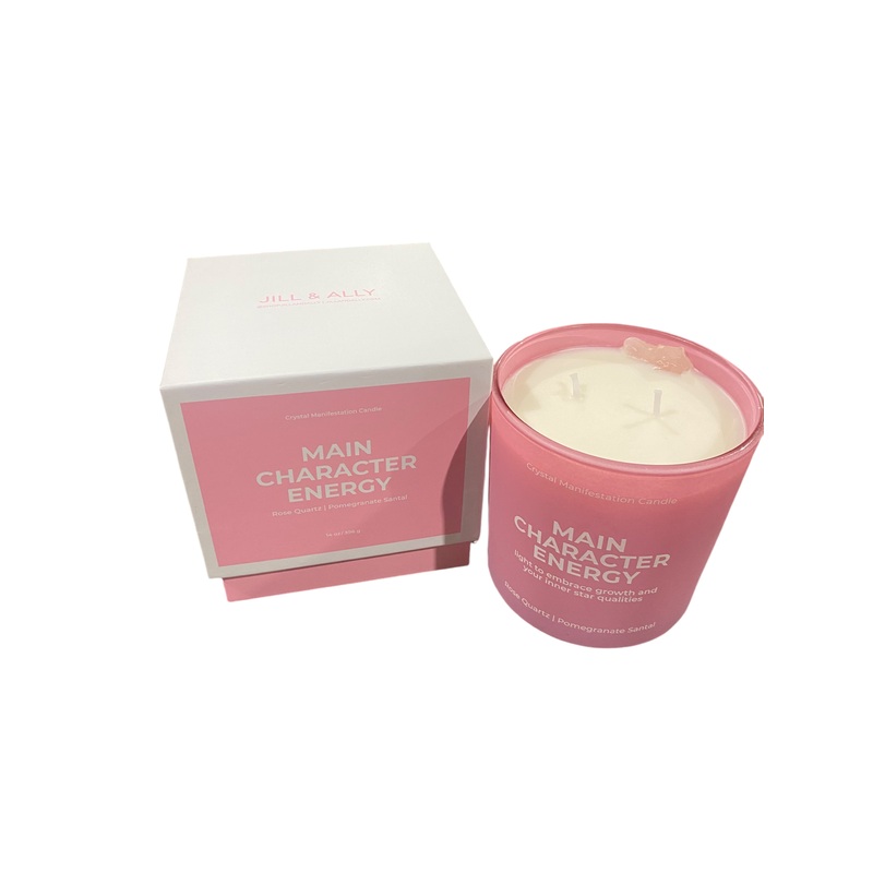 Main Character Energy, Crystal, Manifestation, Candle, Pomegranate, Santal, Rose Quartz, 14oz