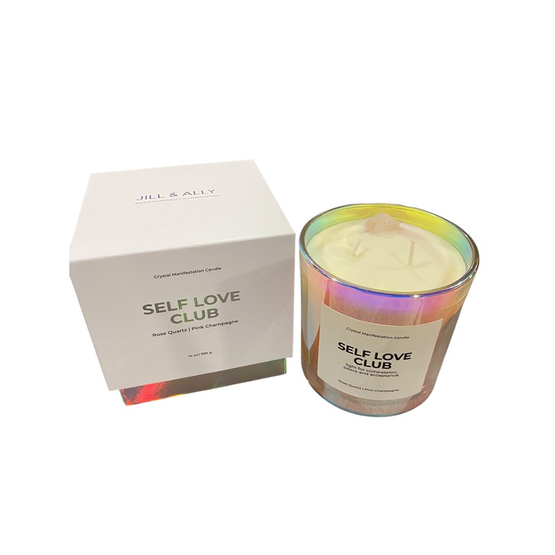 Self Love Club, Crystal, Manifestation, Candle, Pink Champagne, Rose Quartz, 14oz