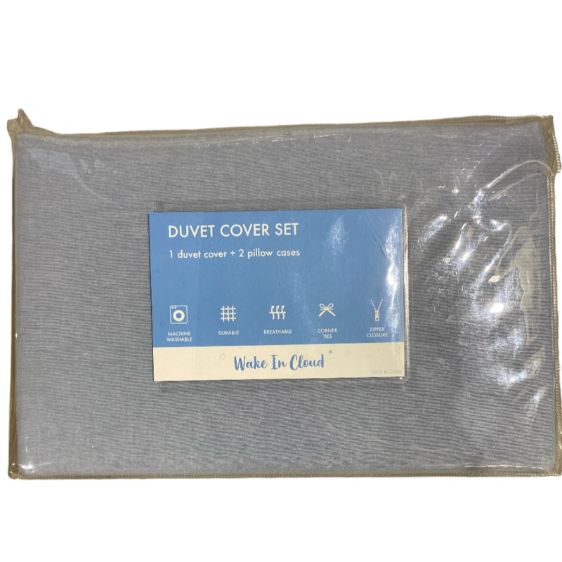 Wake In Cloud, Cotton, Duvet, Cover, Full Size, Light, Denim, Blue, 100% Washed Cotton, Breathable, Percale, Durable, Comfy, Farmhouse, Neutral, Bedding, Set, 3 Pieces