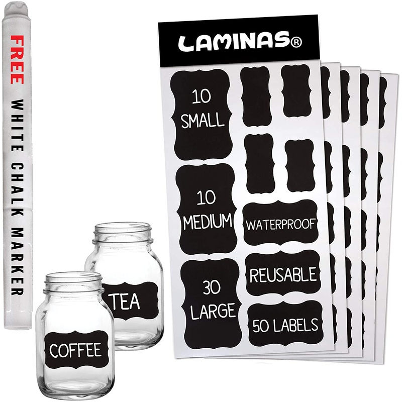 5-PACK Of Lamina’s 50 Chalkboard Labels – Includes Erasable Chalk Marker – Chalk Labels for Containers  – Removable Blackboard Sticker Label