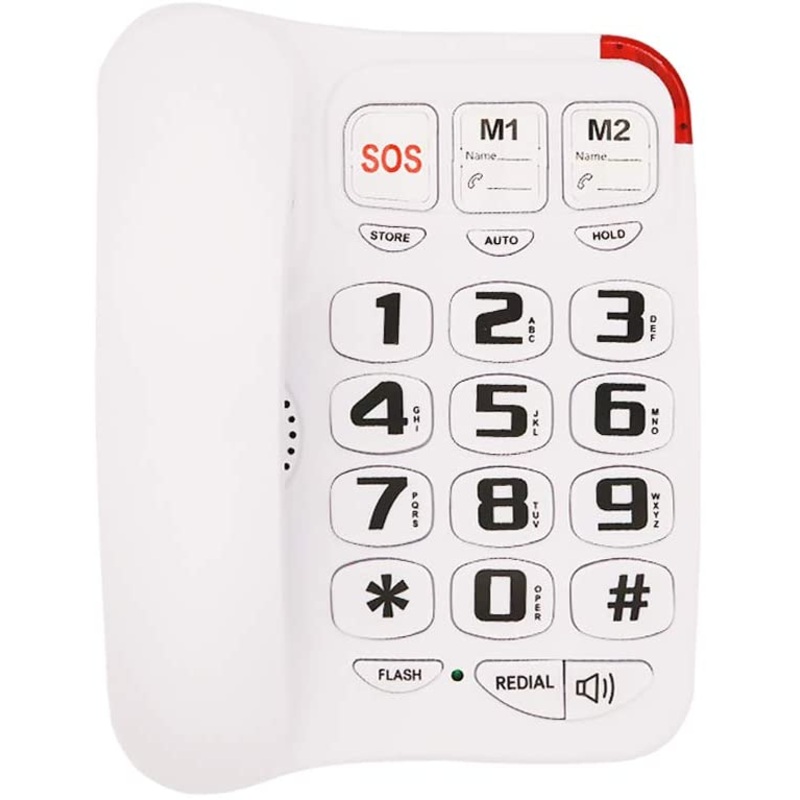 Big Button Corded Phone with 3 One-Touch Speed Dial, HePesTer P-45 Picture Care Phone for Seniors with Memory Protection/Wall Mountable/SOS Emergency