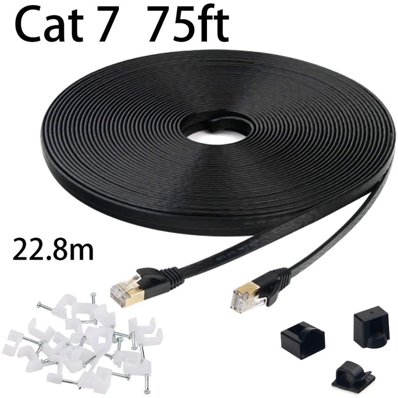 Black 10GB Fastest Shielded (STP) Computer Internet Cable – Flat LAN Network Cable with Snagless RJ45 Connectors (22.8m/75ft,Black,1Pack)