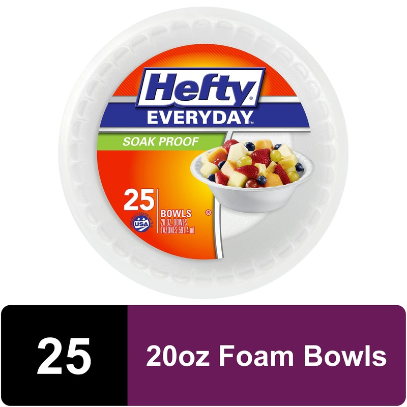 Hefty Everyday Soak-Proof Foam Bowls, White, 20 Ounce, 25 Count STORE PICKUP ONLY