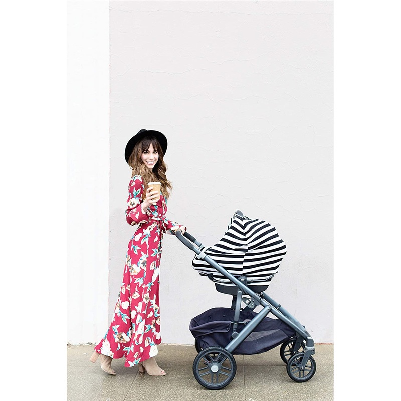 Itzy Ritzy 4-in-1 Nursing Cover, Car Seat Cover, Shopping Cart Cover and Infinity Scarf  Breathable, Multi-Use Mom Boss Breastfeeding Cover, Car Seat Canopy, Cart Cover & Scarf, Black & White Stripe