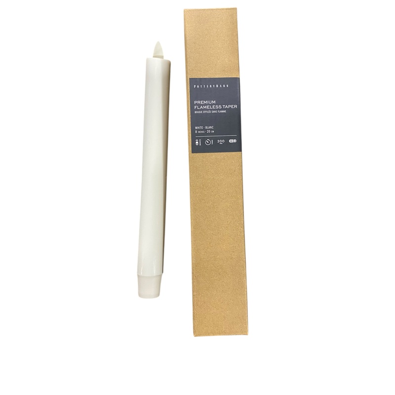 Pottery Barn, Premium, Flickering, Flameless, Wax, Taper, Candle, 8in, White