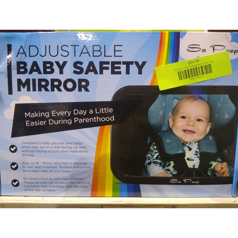 Shatterproof Baby Backseat Mirror for Car – View Infant in Rear Facing Car Seat – Newborn Safety With Secure Crash Tested Headrest Double-Strap – Essential Car Seat Accessories