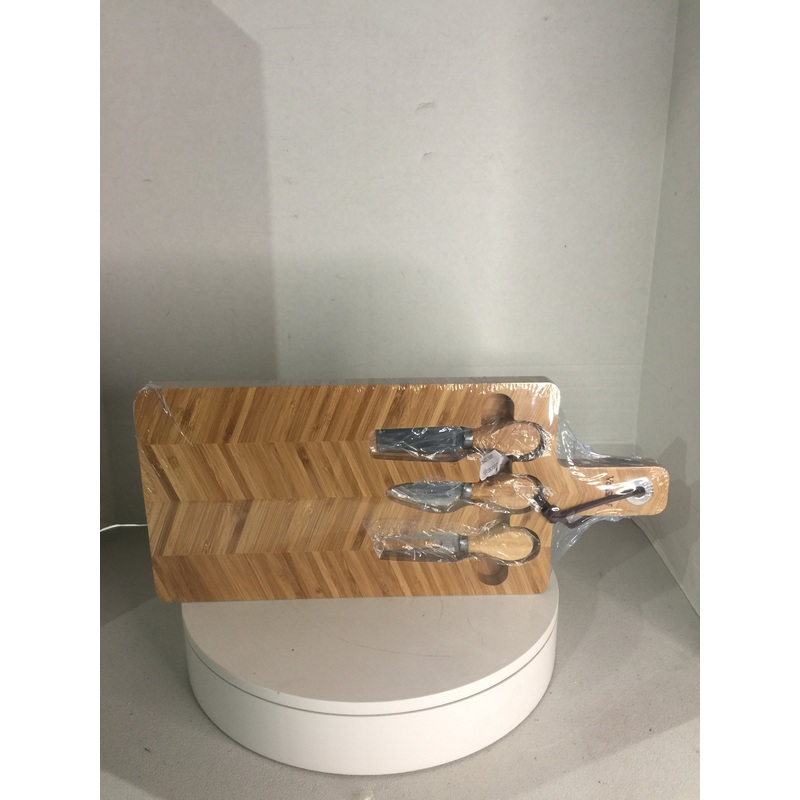 VonShef Cheese Board & Knife Set  Herringbone Acacia Serving Tray.