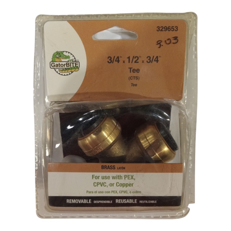 GatorBITE, 3/4in x 1/2in x 3/4in, Push-fit, Removable Tee