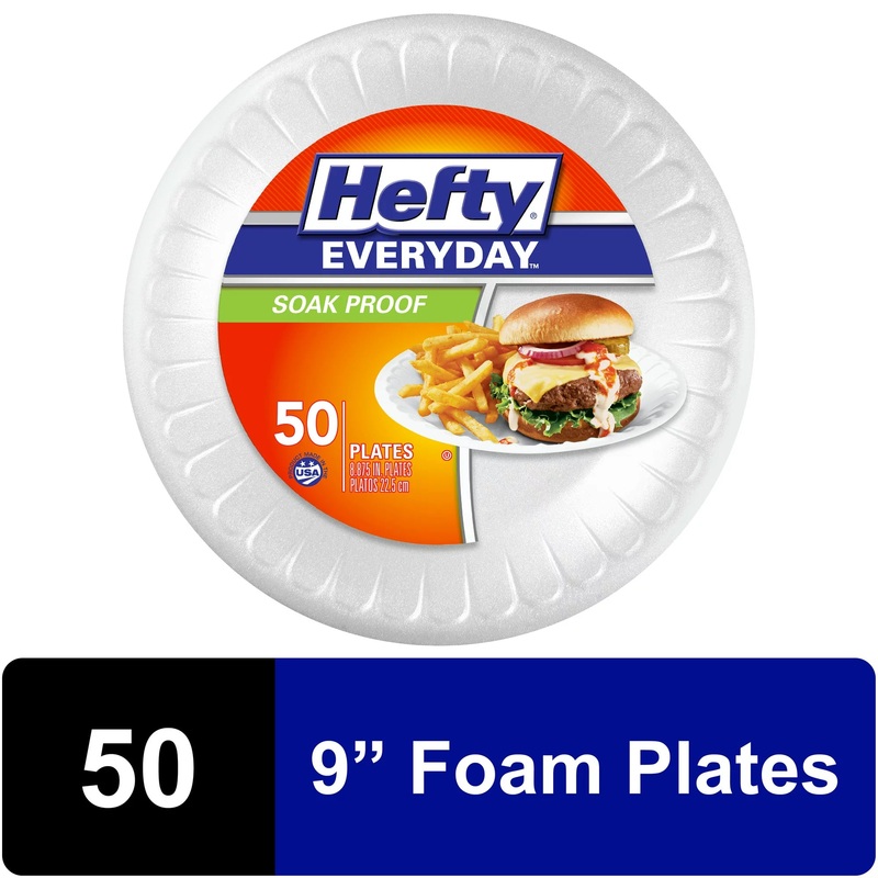 Hefty Everyday Soak-Proof Foam Plates, White, 9 Inch, 50 Count STORE PICKUP ONLY
