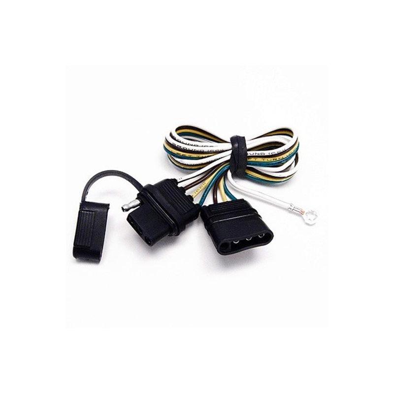 2 foot 4-way flat female to 4-way flat male trailer connector extension w/ polarized plugs & cap over female end, 1 piece