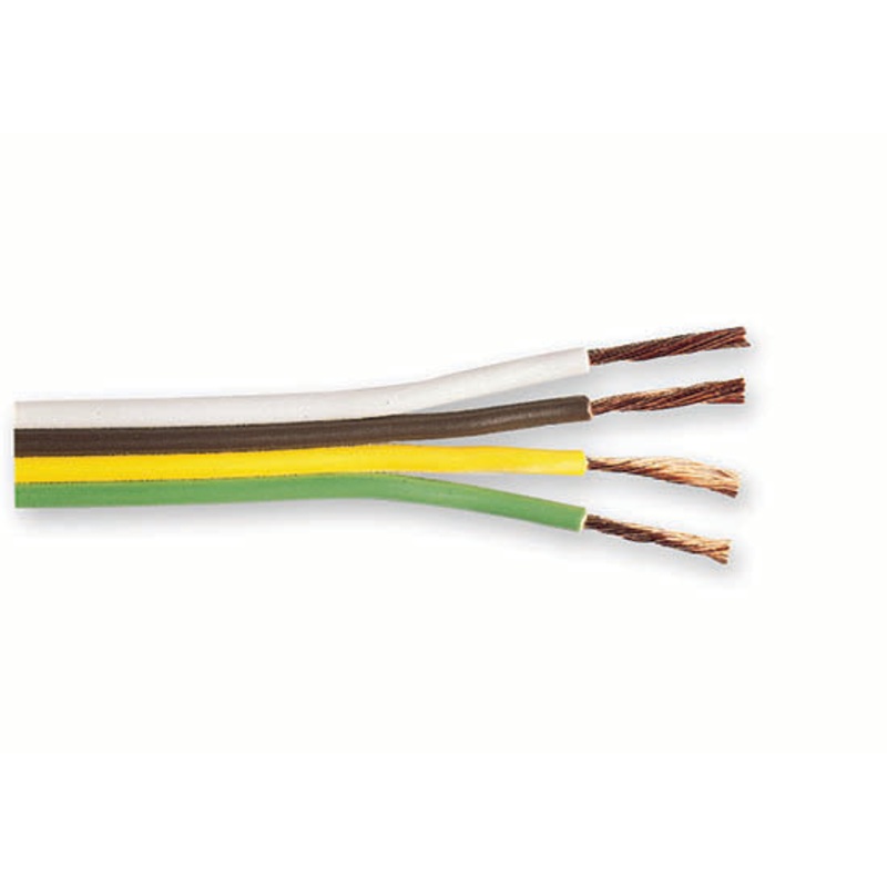 4-way 16 AWG bonded-trailer wire (white / brown / yellow / green), 25 foot spool