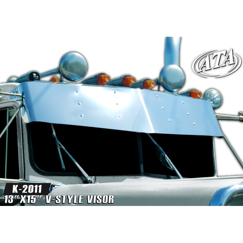 Kenworth W900A v-style stainless steel 13 to 15 drop visor