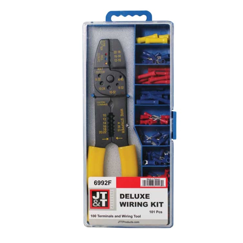 Deluxe Wiring Kit w/ 100 Vinyl Terminals & 1 Stripper/Crimper Tool, 101 piece kit