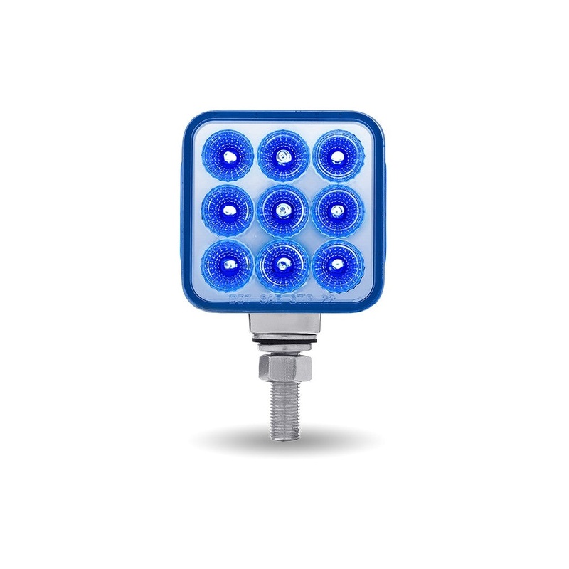 Dual Revolution Amber/Red/Blue 3 square pedestal LED marker/turn signal/auxiliary light w/single mounting post
