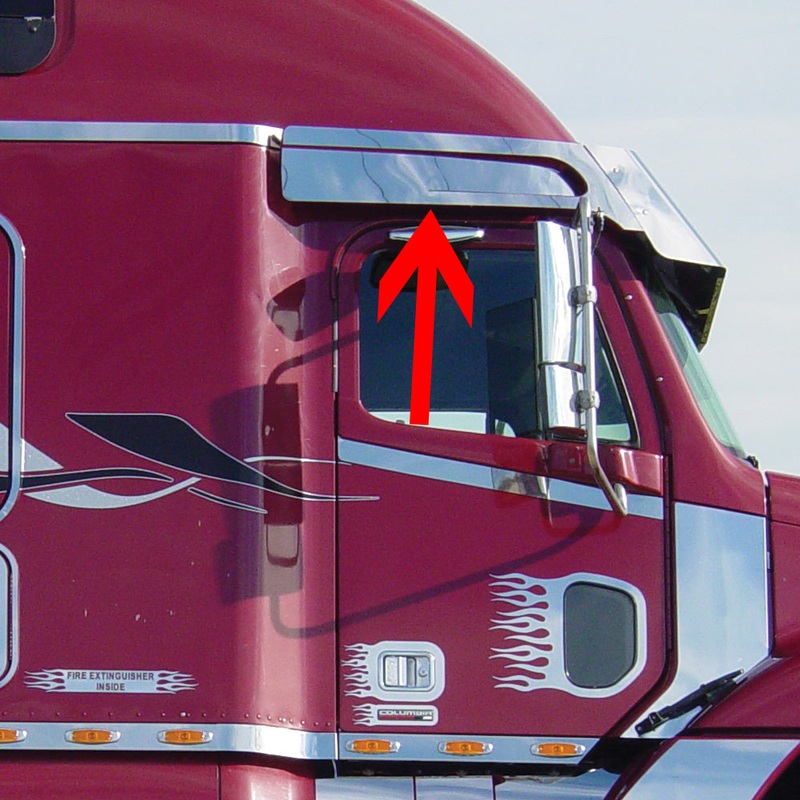 Freightliner Century/Columbia -2003 stainless steel above door visor extension – PAIR