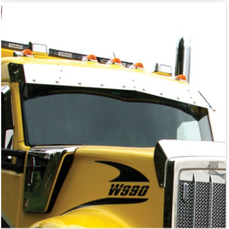 Kenworth T680 2012+ / T880 2012+ / W990 2019+ stainless steel 8 drop visor for day cab or flat top with 10 bullseye 3/4 round light HOLES ONLY