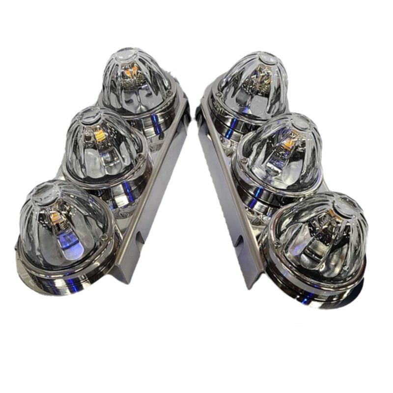 Peterbilt 379/389 stainless steel air cleaner bracket with 3 watermelon light holes – PAIR