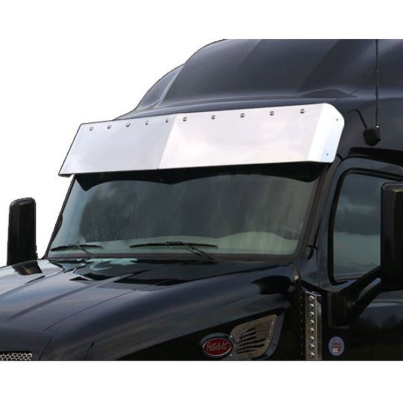 Peterbilt 579 Ultraloft 15.5 stainless steel drop visor with 10 3/4 light holes ONLY