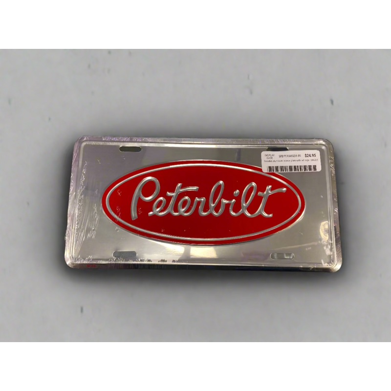 Peterbilt aluminum license plate with red logo – SINGLE