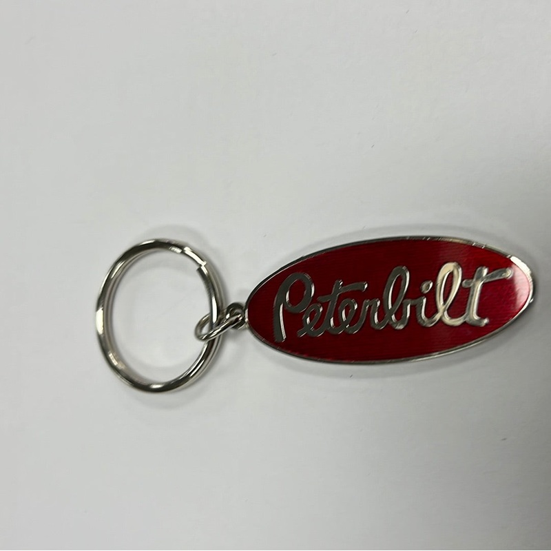 Peterbilt metal oval shaped keychain with red acrylic – SINGLE