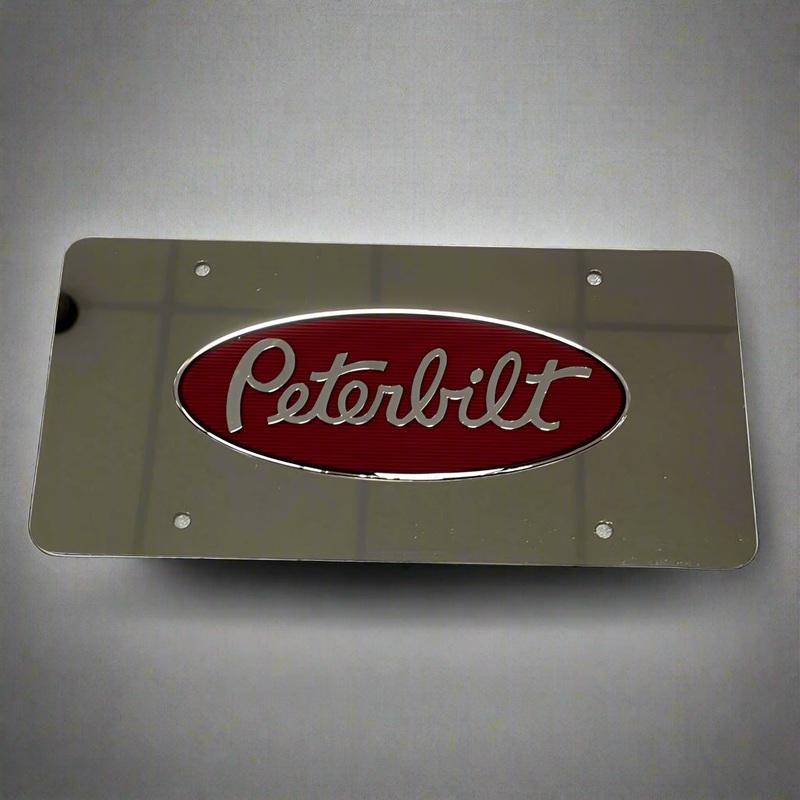 Peterbilt stainless steel license plate with red oval logo
