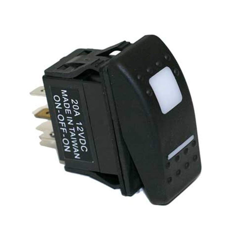 20 AMP @ 12 Volt S.P.D.T. On/Off/On Rocker Switch, RED LED, 1 piece