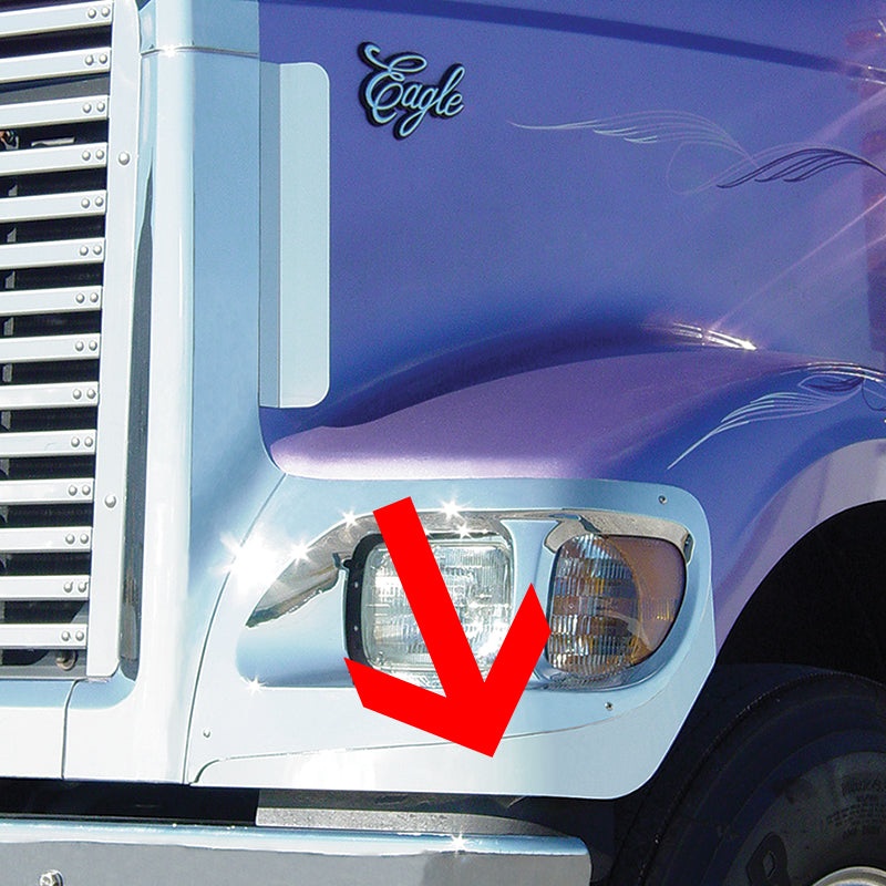 International 9900/I/IX stainless steel lower headlight trim – PAIR