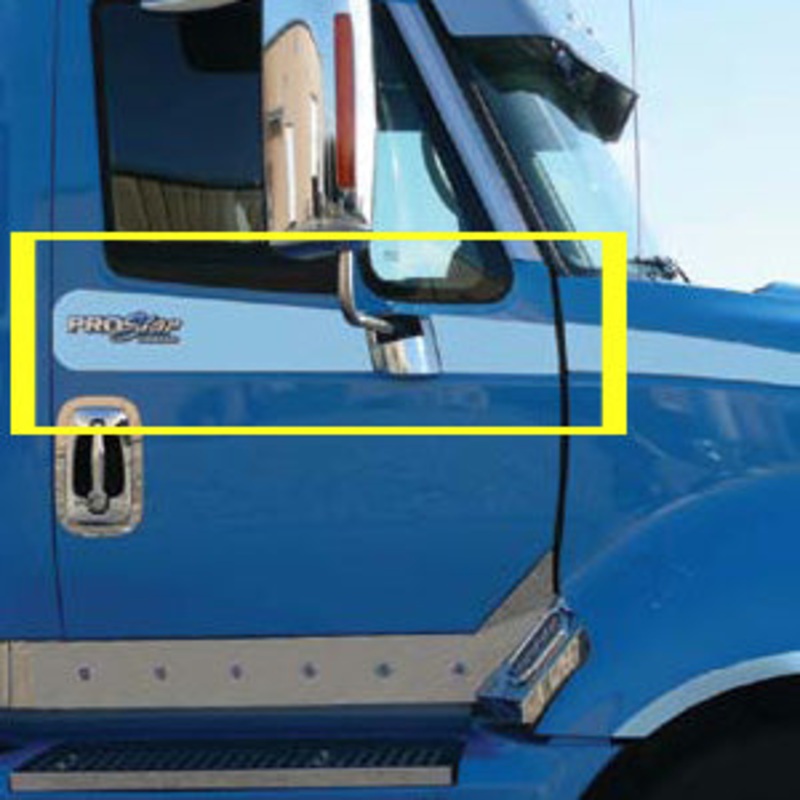 International ProStar stainless steel under window door trim w/rounded back – 2 piece kit