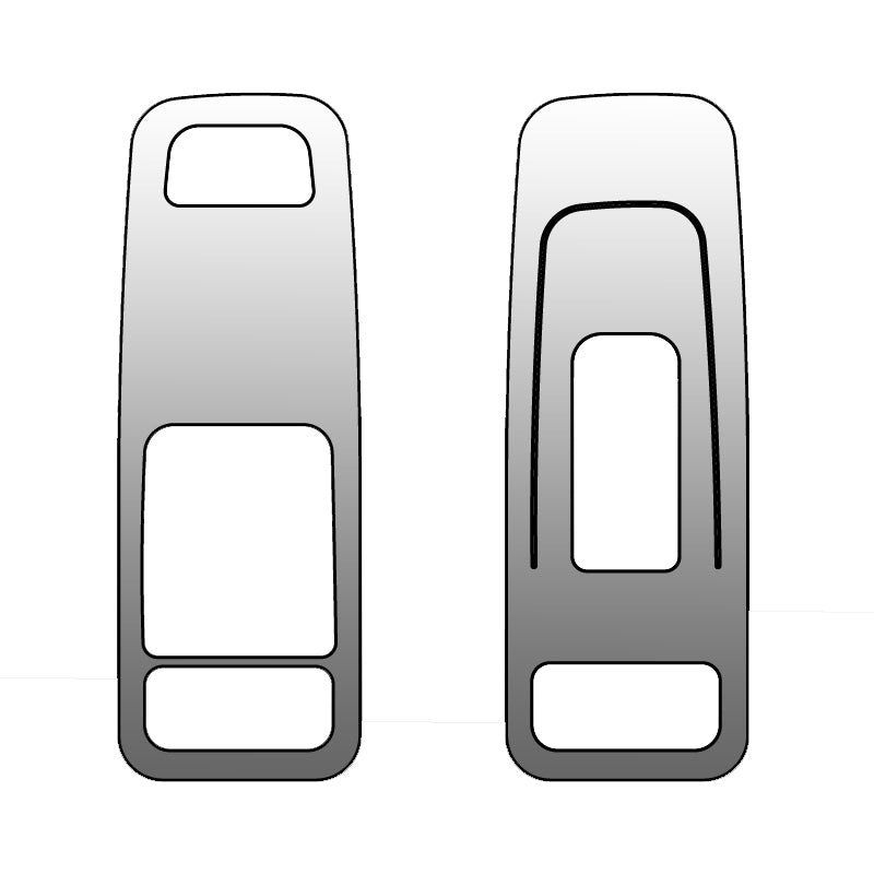 Peterbilt 567/579 stainless steel power window trims w/cutouts for heat buttons