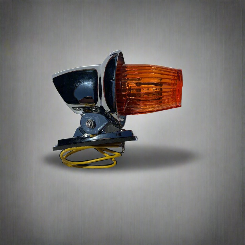 Chrome aluminum retro Kenworth-style fender light assembly with Amber LED turn signal – SINGLE