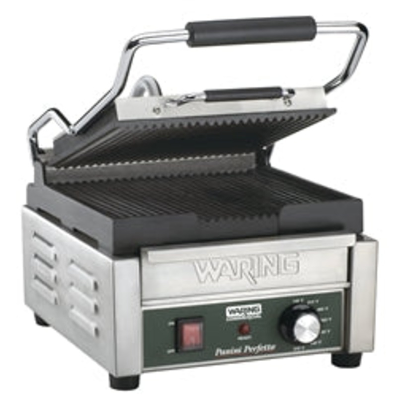 Waring Panini Grill, Small Single, Ribbed – 120V – WPG150