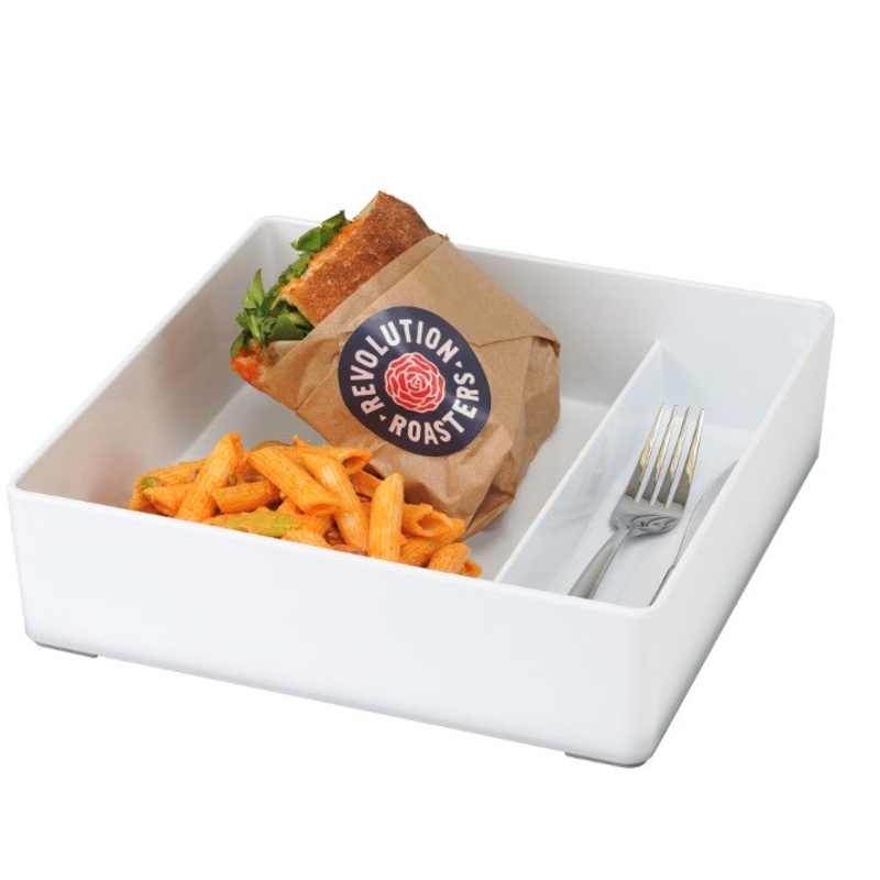 Cal- Mil Box 10x10x2.75, 2-Compartments, Melamine White – 22309-15