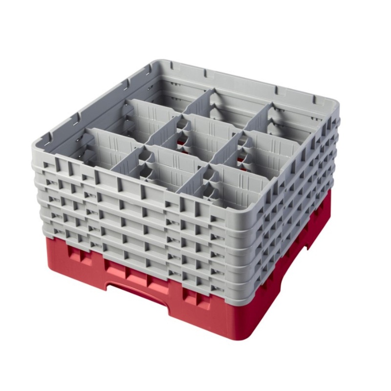 Cambro 9 Compartment Glass Rack, 5 Extenders, Red – 9S958163