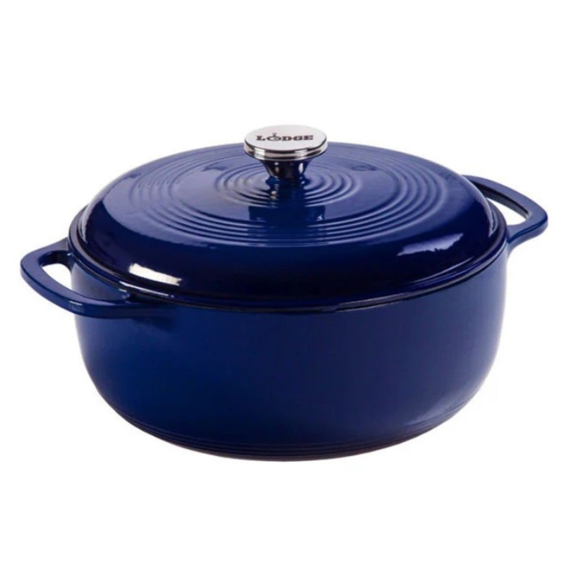 Lodge Dutch Oven, 6 Qrt Round, Cover with S/S Knob, Indigo Exterior – EC6D32