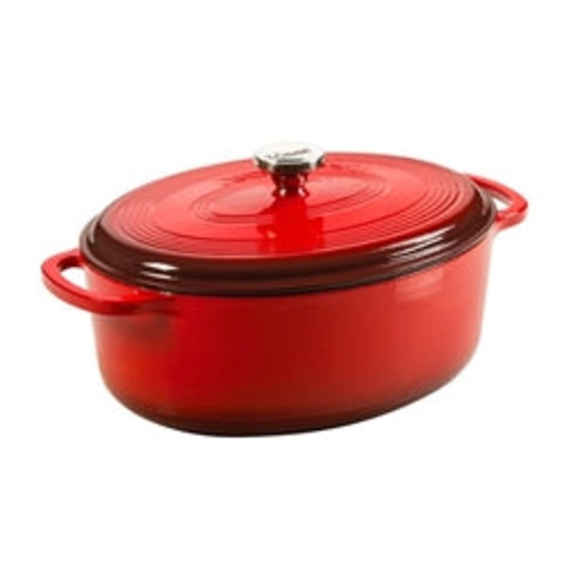 Lodge Dutch Oven, 7 Qrt Deep Oval, Cover with S/S Knob, Red Exterior – EC7OD43