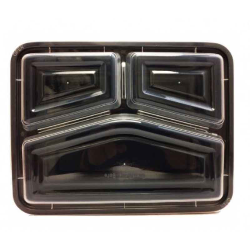 Maple Trade Plastic Container, Rectangle, 3 Compartment , 42oz, w/ Compartment Lid – CS