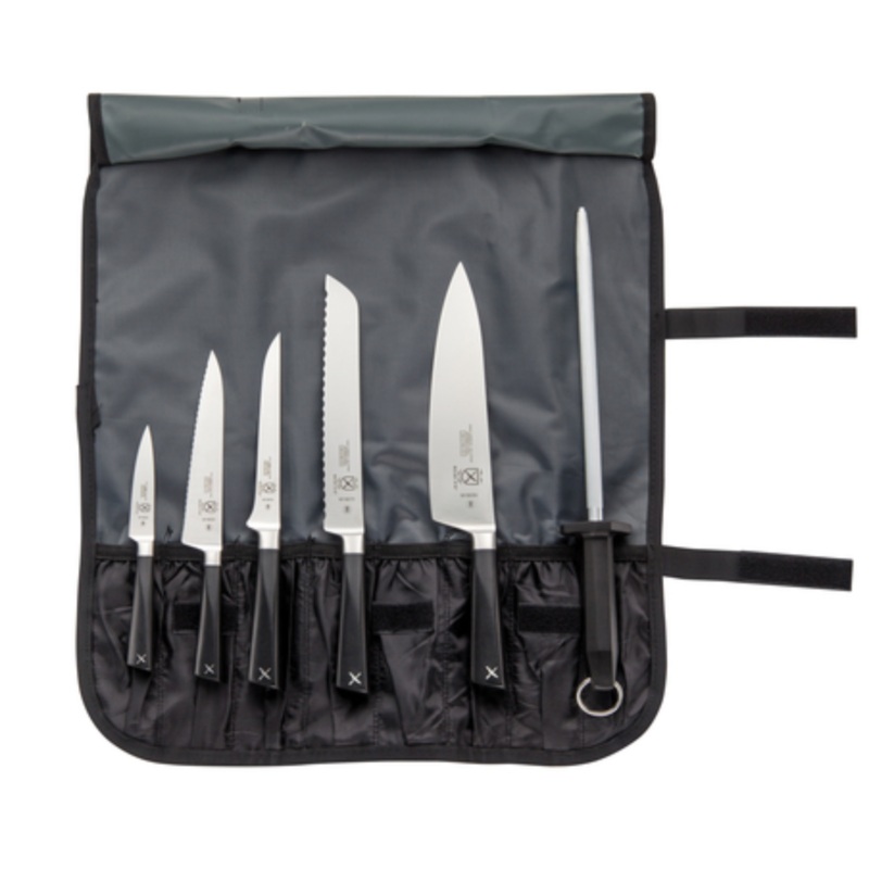 ZuM Knife Roll Set, 7-pc, incl: 3 paring, 6 wavy edge utility, 6 boning, 8 wavy edge bread, 8 chef’s, 10 sharpening steel, Knife Roll – M21830