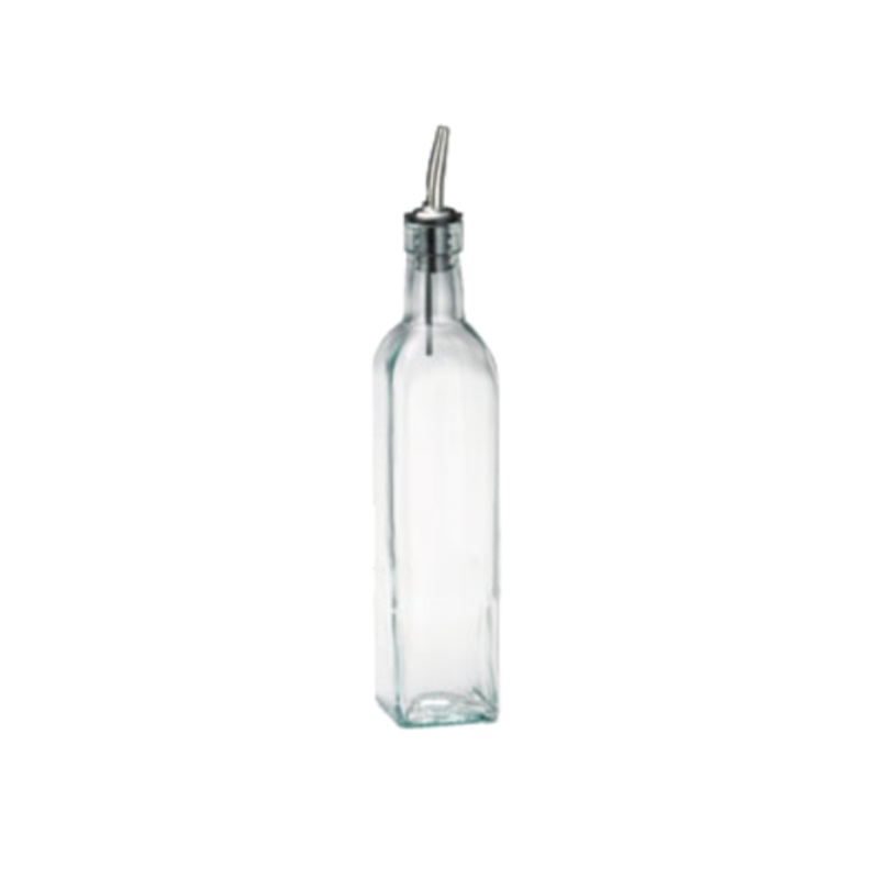 TableCraft Prima Bottle 16oz Sq, Green glass, W/ S/S pourer