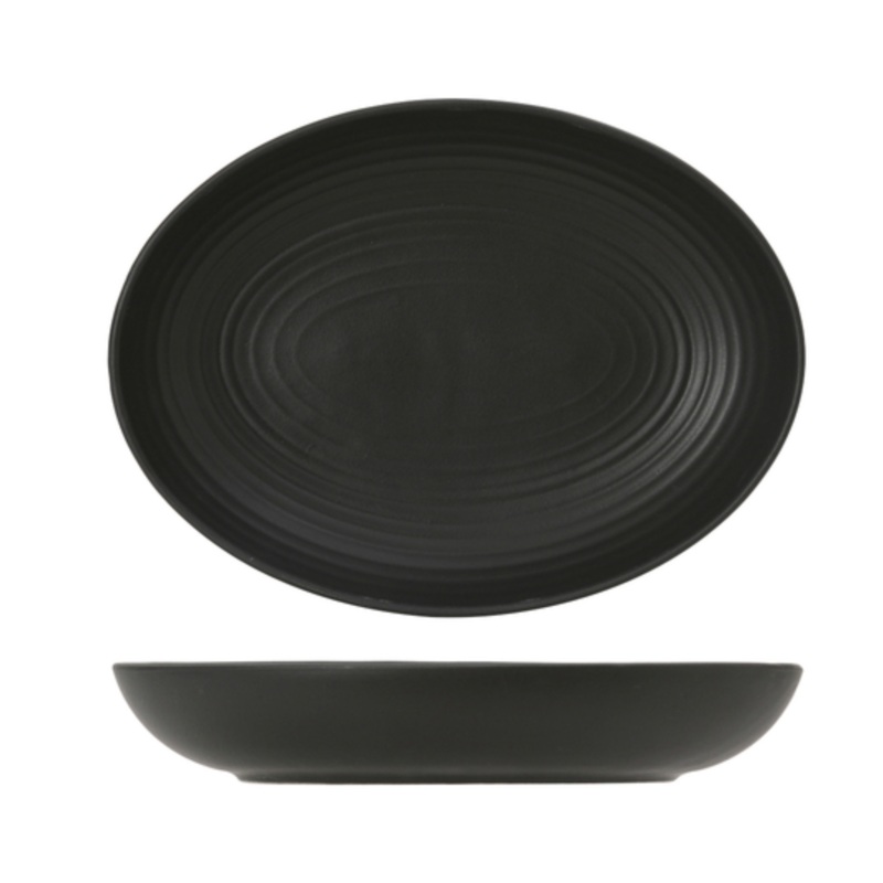 Tuxton Bowl, 35oz, 10-3/4 x 8 x 1-7/8h, Oval, Embossed, Zion, Matte Black – CS1D