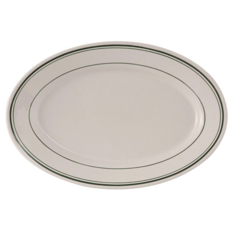 Tuxton Platter,  Oval Wide Rim, Green Bay with Green Band – DZ