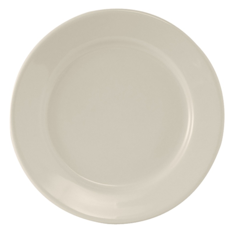 Tuxton TRE-016 Reno 10 1/2 Eggshell Wide Rim China Plate – 12/Case