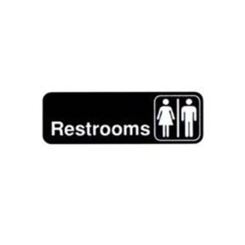 Vollrath Sign, Restroom  3 x 9 White On Black – 4517